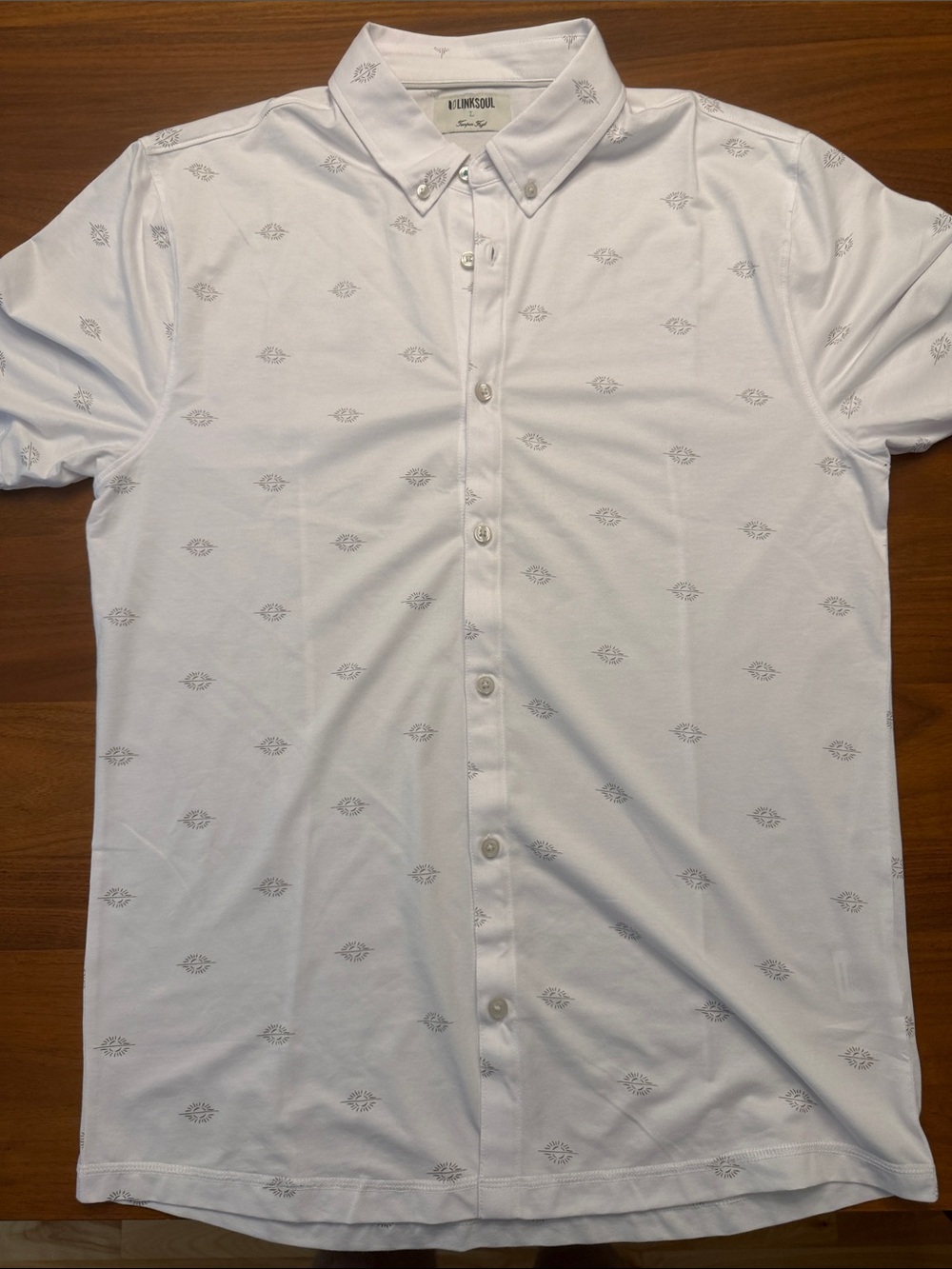 Linksoul White Short-Sleeve Button-Down Shirt with Micro Print